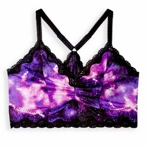 TORRID GALAXY PRINTED UNLINED MICROFIBER WITH LACE TRIM BRALETTE